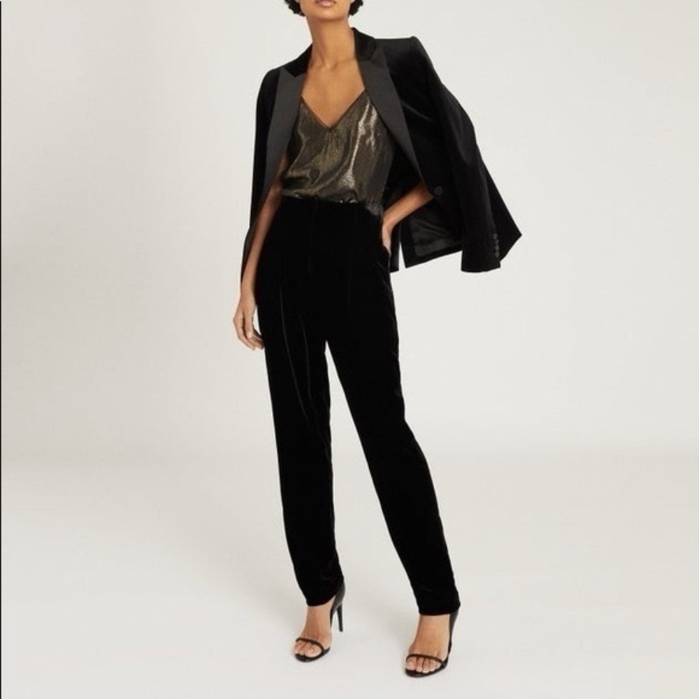 Reiss Women’s Black Poppy Velvet High Waist Pants, Size 10